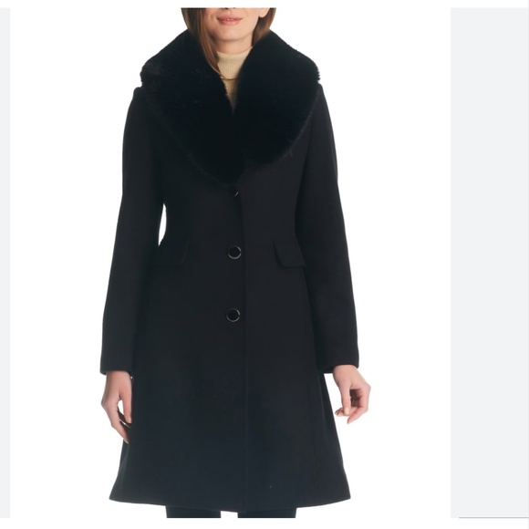 kate spade Jackets & Blazers - Kate spade black wool blend jacket L Large fur collar coat jacket